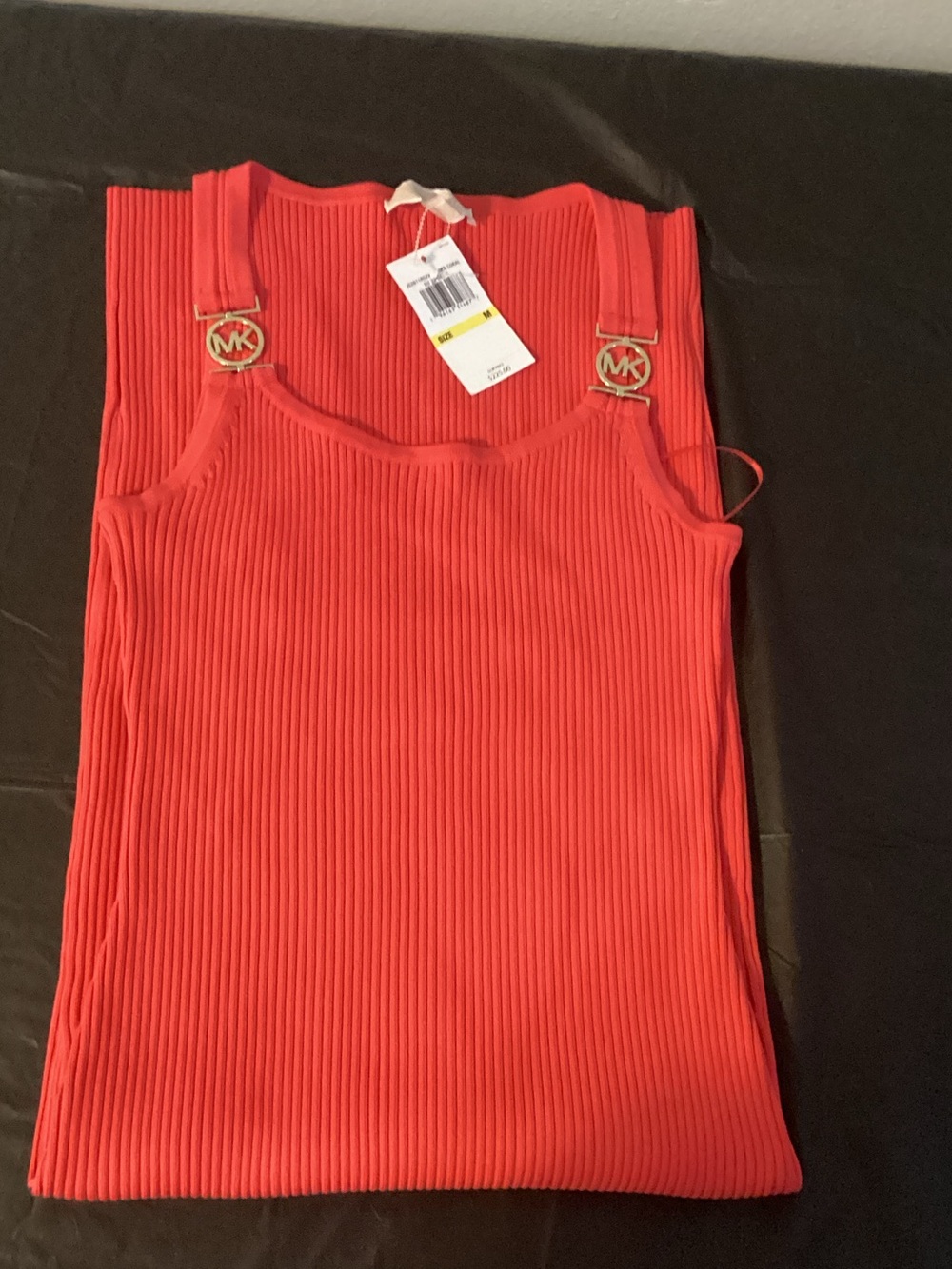 Michael Kors Coral-Red Ribbed Logo-Strap Tank
